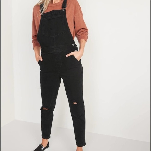 Old Navy Black O.G Ripped Jean straight leg overalls size 18 - Picture 1 of 14